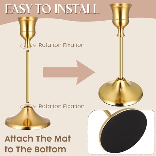 12PCS Brass Gold Taper Candle Holders Set, Metal Candlestick Holders - Image 3