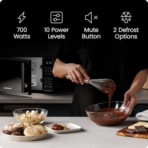 Chefman Countertop Microwave Oven 0.7 Cu. Ft., 700 Watts with 10 Power Levels, 6 Cooking Presets with One-Touch Express Cook, Eco Mode, Child Safety Lock, & Mute Button - Black - Image 2