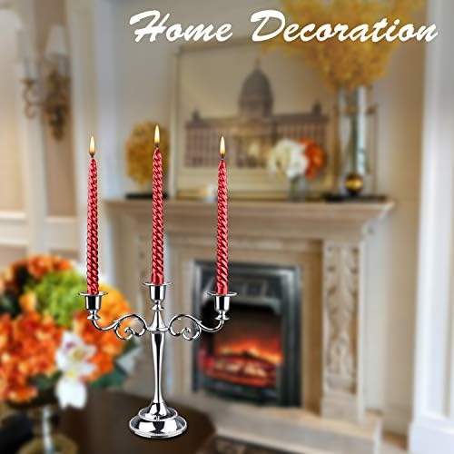 3-Arm Metal Candelabra Candle Holder Table Centerpiece, Silver - Image 4