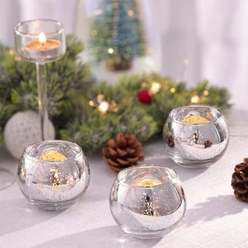 Volens Round Silver Votive Candle Holders, Mercury Glass Votives Set of 12 - Image 4