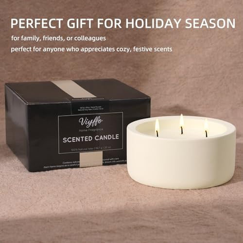 Viyffo 20oz Large Fall Scented Candle – Vanilla Dreamscape, 3 Wick Non Toxic Soy Candle, Ivory White Ceramic Jar, Luxury Home Fragrance, Elegant Room Décor & Premium Birthday Gift - Image 6