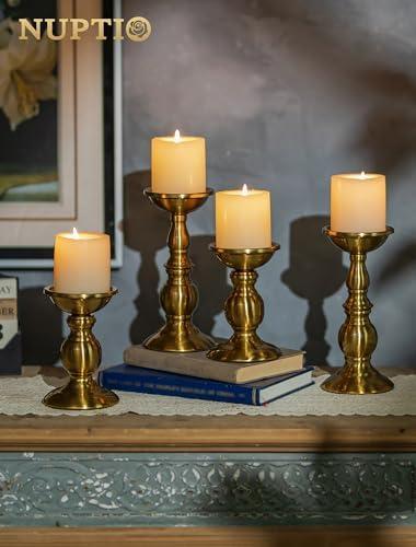 NUPTIO Pillar Candle Holder Brass: Gold Tall Candles Stand for 3" Pillars - Image 3