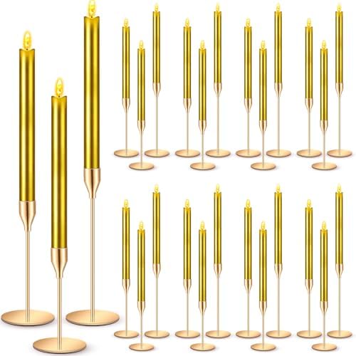30 Pcs Candlestick Holders with Candles, 15 Gold-Holder, 15 Gold-Candle by FillTouch