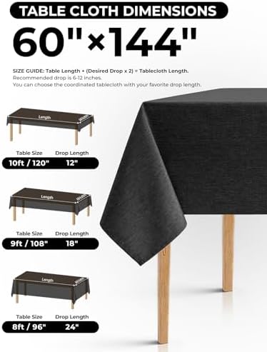 Decorelia Black Extra Large Cloth Table Cloths for Rectangle Tables,Waterproof Washable Dinning Table Cover Protector for Birthday, Party, Camping& Wedding(Oblong, 60 x 144 Inch (12-14 Seats), Black) - Image 5