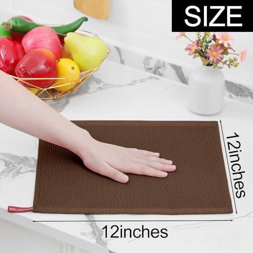 Homaxy 100% Cotton Waffle Weave Kitchen Dish Cloths 8-Pack, Coffee - Image 5