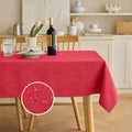 Decorelia Waterproof Faux Linen Rectangle Tablecloth, Spillproof Wrinkle Free Outdoor Reusable Table Cloth for Patio,Holiday,Banquet,Party,Buffet Dinner (Oblong,60 x 120 Inch (10-12 Seats),Red) by Decorelia