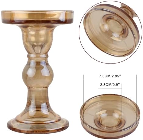 6-Piece Set of Amber Glass Candlestick, Crystal Candlestick Holder Holder and Conical Candle, Christmas Candle Holder Decoration, Family Living Room Wedding Candle Holder (Amber 2sets) - Image 4