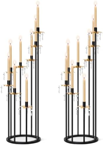 8 Arms Candelabra Candle Holder for Wedding Decorations, 33.8 inches Tall Metal Candlesticks Holder for Table Dinner Party Valentines Day Fireplace Decoration (2, Black&Gold Set) by KOLNLALA