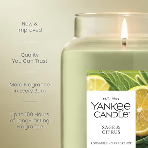 Yankee Candle Sage & Citrus, Scented Candle, 22oz Large Jar with up to 150 Hour Burn Time, Giftable, Birthdays (Pack of 4) - Image 3