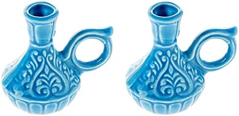 Set of 2 Ceramic Candleholders for Danilovo Slim Taper Candles, Orthodox Candleholders, for Candles up to Diameter 2/5 Inches (Light Blue) by Danilovo