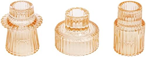 Vixdonos Glass Candlestick Holders Tealight Candle Holders for Table Centerpieces, Wedding Decor and Dinner Party (3 Pcs, Yellow) by Vixdonos