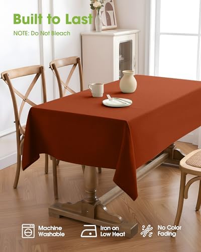 Pureegg Rectangle Linen Tablecloth Waterproof & Stain Resistant, Wrinkle-Free Table Cloth Adds Elegance and Protection, Ideal for Dining, Party, Wedding and Outdoor, 60 x 84 Inch, Cream, Terracotta - Image 4