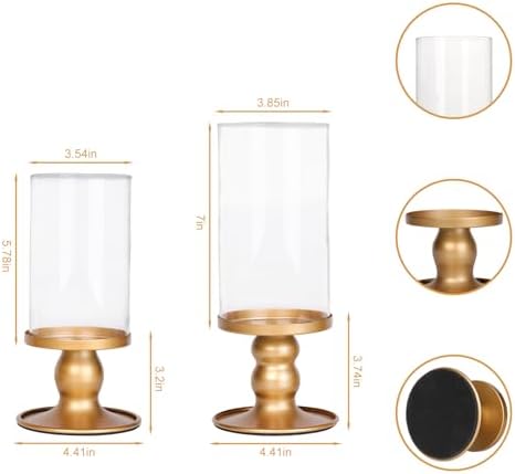 NITIME 2Pcs Hurricane Candle Holder for Pillar Candles, Gold Candle Holders with Clear Glass Sleeve for Table Centerpieces,Pillar Candle Holders for Home Decor, Wedding, Holiday and Party Decor - Image 2