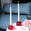 Woho Red Ribbed Taper Candle Holders Set of 4 for Christmas Decorations by Woho