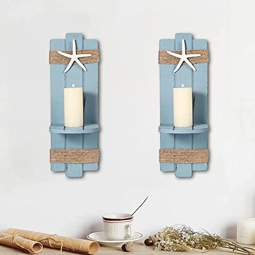 SOMTO Beach Starfish Wall Candle Sconces Decor,Ocean Themed Wall-Mount Candle Holders, Coastal Farmhouse Nautical Rustic Decorations for Bathroom, Living Room, Dining Room and Office, Set of 2 - Image 2