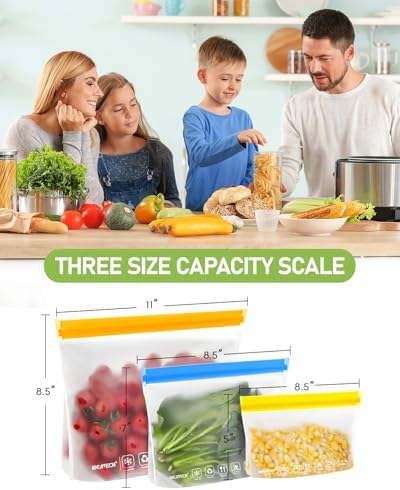 IDEATECH 20Pack Reusable Bags Dishwasher Safe, Leakproof Reusable Freezer Bags, BPA Free Healthy Food Storage Contaizers Sandwich Snack Baggies for Lunch Travel(8 Gallon 6 Quart 6 Snack,Colored) - Image 6