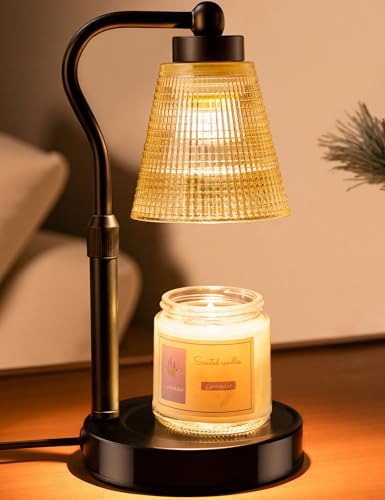 Candle Warmer Lamp for Jar Candles, Height Adjustable & Dimmable with 2/4/8H Timer, 2*50W Halogen Wax Melter Warmer for Home Office Décor, Flameless & Smokeless, Gift for Women Mom,Black-Amber/1 Pack by Unknown