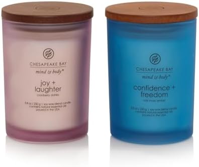 Chesapeake Bay Candle Medium Jar Candles | Joy + Laughter (Cranberry Dahlia) and Confidence + Freedom (Oak Moss Amber) 2 Count Home Décor by ChesapeakeBayFragrance