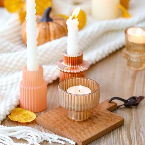 Pink Candlestick Holders 12PCS Ribbed Glass Taper Candle Holders Set for Tealight Candlestick Candles, Table Centerpieces for Weddings Christmas Home Decor Indoor and Outdoor - Image 4