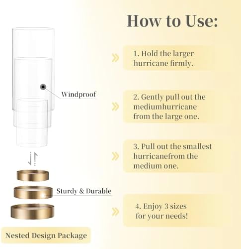 Hewory Hurricane Candle Holder for Pillar Candles: 12Pcs Gold Candle Holder - Image 2