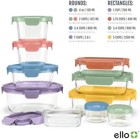 Ello Color Lock 20pc Glass Food Storage Containers with Lids, Desert - Image 5