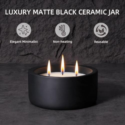 Viyffo 20oz Large Scented Candle - Dark Mahogany & Teakwood, 3 Wick Non Toxic Soy Candles for Women & Men, Matte Black Ceramic Jar, Luxury Home Fragrance, Elegant Room Decor & Premium Birthday Gift - Image 5
