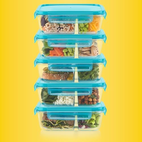 Pyrex Glass Meal Box (5-Pack, 4 Cup) Divided Compartments, Locking Lids - Image 2