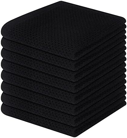 Homaxy 100% Cotton Waffle Weave Kitchen Dish Cloths 8-Pack, Black by Homaxy