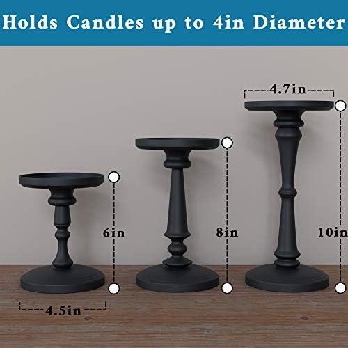 Candle Holders Set of 3 Matte Black, 6, 8,10" Tall Metal for Pillar Candles - Image 6