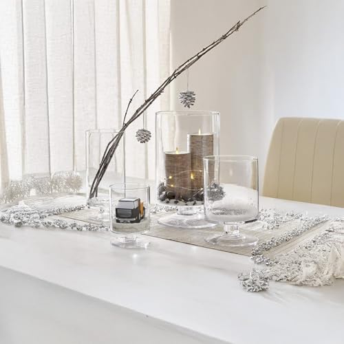 WGVI Clear Glass Pedestal Hurricane Candle Holder, 6"+8"+10" H, Decorative Vase for Pillar Candles, Short Stemmed Candleholder Cylinder, Tabletop, Home Décor, 1 Set of the Smaller 3 Sizes - Image 5