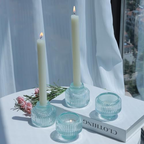 Woho Light Blue Candlestick Holders Set of 4 for Wedding Table Centerpiece by Woho