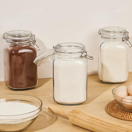 CHEFSTORY 50oz Airtight Glass Jars with Lids, 3 PCS Food Storage Canister for Kitchen & Pantry Organization, Square Mason Jar Containers for Storing Sugar, Flour, Cereal,Coffee,Cookies (Pack of 2) - Image 5