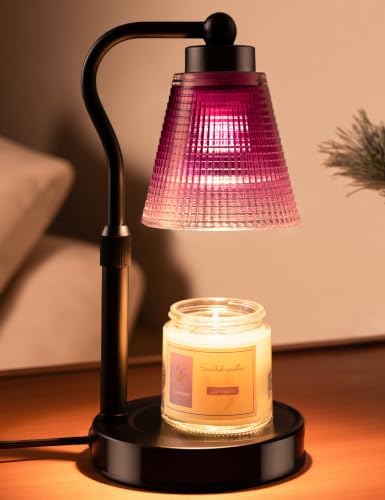 Candle Warmer Lamp for Jar Candles, Height Adjustable & Dimmable with 2/4/8H Timer, 2 * 50W Halogen Wax Melter Warmer for Home Office Décor, Flameless & Smokeless, Gift for Women Mom,Black-Purple by Unknown