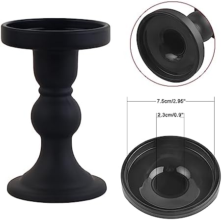 6-Piece Set of Black Glass Candlestick, Crystal Candlestick Holder Holder and Conical Candle, Christmas Candle Holder Decoration, Family Living Room Wedding Candle Holder (black2sets) - Image 3