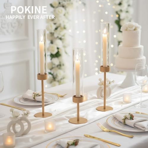 POKINE Glass Hurricane Candle Holders for Candlestick, Gold, Set of 6 - Image 5