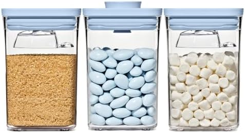 OXO Good Grips 3-Piece POP Container Set with Mini Scoops — Sky Blue, 1.1 Qt/1 L Capacity, Airtight Pop-Up Container with Push-Button Seal, Kitchen Storage Canisters for Cereal and Snacks by Unknown