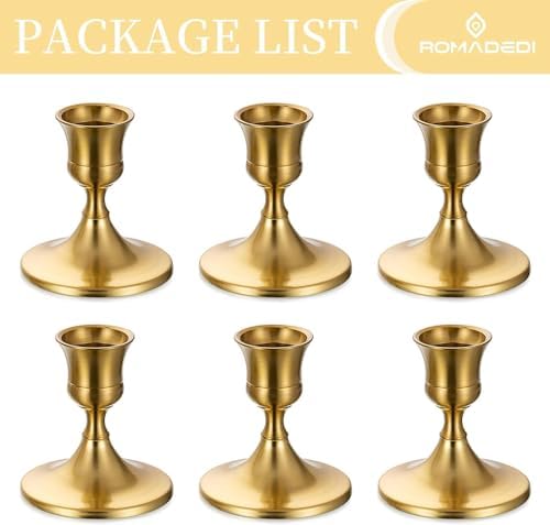 Romadedi Gold Candlestick Candle Holders for Taper, 6 PCS Gold Brass Color Candle Stick Candle Holder for Table Centerpiece, Wedding Reception, Festive Christmas Mantel Decoration or Home Decor - Image 7