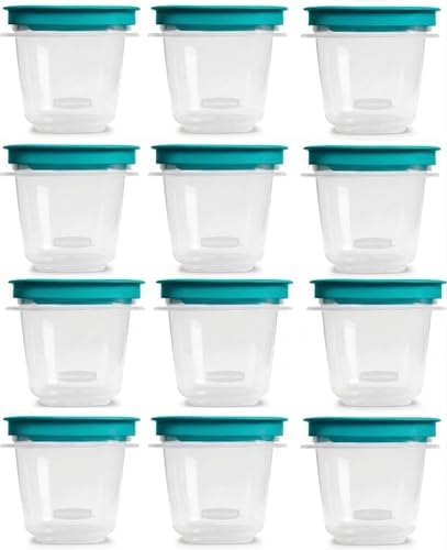 Flex and Seal Rubber Maid Turquoise Food Storage Containers, Half Cup Food Storage Containers, 24 Peice Set, 12 Containers, 12 Lids by Utensilux