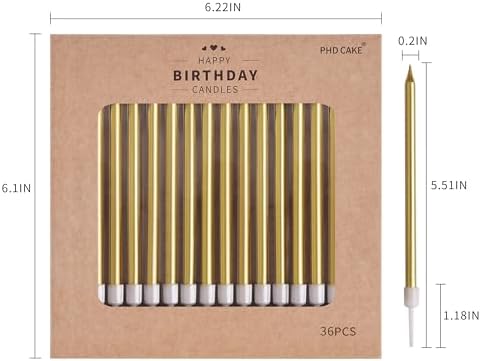 PHD CAKE 36-Count Gold Long Thin Metallic Birthday Candles, Cake Candles, Birthday Parties, Wedding Decorations, Party Candles, Cake Decorations - Image 5