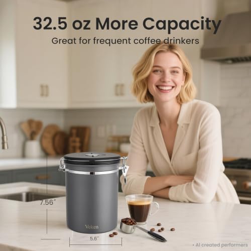 Veken Coffee Canister, 32.5OZ, 2lbs, Large Airtight Stainless Steel Jars - Image 3