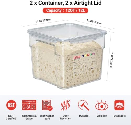 2 Pack 12 QT Polycarbonate Food Storage Containers with Airtight Lids, Stackable Commercial Ingredient Containers, Clear Food Prep Containers for Flour, Sugar, Rice, Grains and Bulk Dry Goods - Image 2