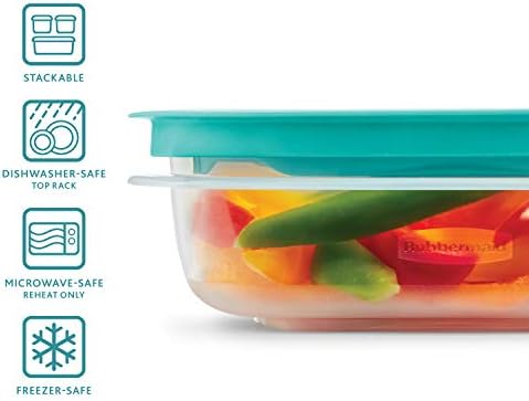 Rubbermaid 38-Piece Food Storage Containers with Snap Bases for Easy Organization and Lids for Lunch, Meal Prep, and Leftovers, Dishwasher Safe, Clear/Blue - Image 5