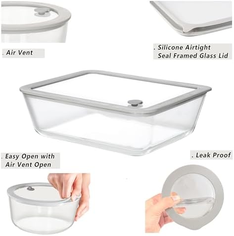 Glass Food Containers with Glass Lid, Microwave Safe Food Storage Container Set, 3 Pack of Large Size, Food Storage Containers with Lids, Meal Prep containers with Leak Proof Lid. - Image 2