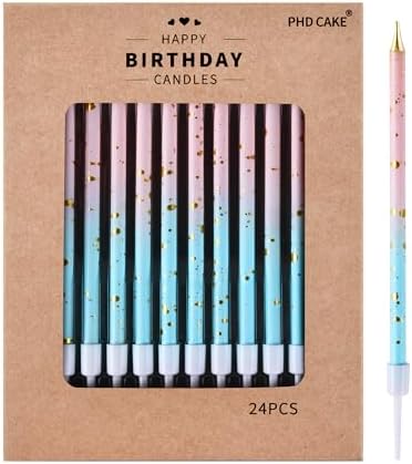 PHD CAKE Pink Blue Gold Long Thin Birthday Candles, Cake Candles, Birthday Parties, Wedding Decorations, Party Candles by PHDCAKE
