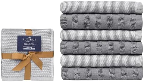 Bumble Premium Dish Cloths 13"x13" (6 Pack) | 100% Natural Ring Spun Cotton | 400 GSM | Highly Absorbent & Soft |Yarn Dyed & Solid Dyed Terry Dish Cloth Set - Grey - Image 3