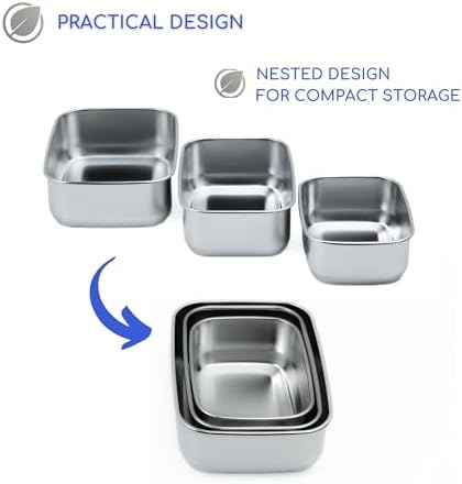 Stainless Steel Food Storage Containers with Clear Platinum Silicone Lids, Airtight, Leakproof 18/8 (304) Food Grade SS Nested 3Pk 20/30/40 oz Plastic-Free - Image 6