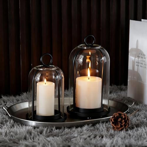 Glass Hurricane Candle Holder Decorative Black Metal Pillar Candle Lantern - Image 3
