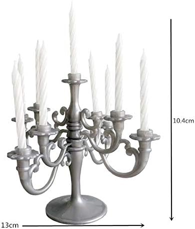 Mini Plastic Candle Holder Stand with 7Pcs Candelabra Taper Beautiful Vintage Candlestick Cake Topper Desk Ornament for Wedding Event Birthday Party Candelabra Cake Topper Silver - Image 3