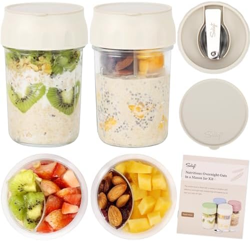 SOLIGT 2 Pack Overnight Oats Containers with Lids (Oat White/Oat White) by SOLIGT