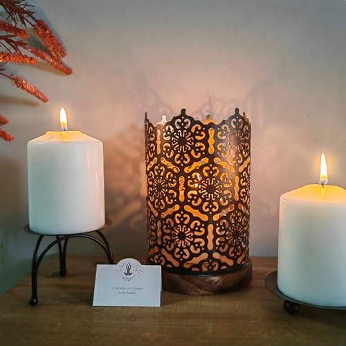 Hosley® Metal Diamond Cut Design Candle Holder 7.5 Inch High, Black Gold Perfect for Home Decor, Lighting, Wedding, Parties, Gifting - Image 3